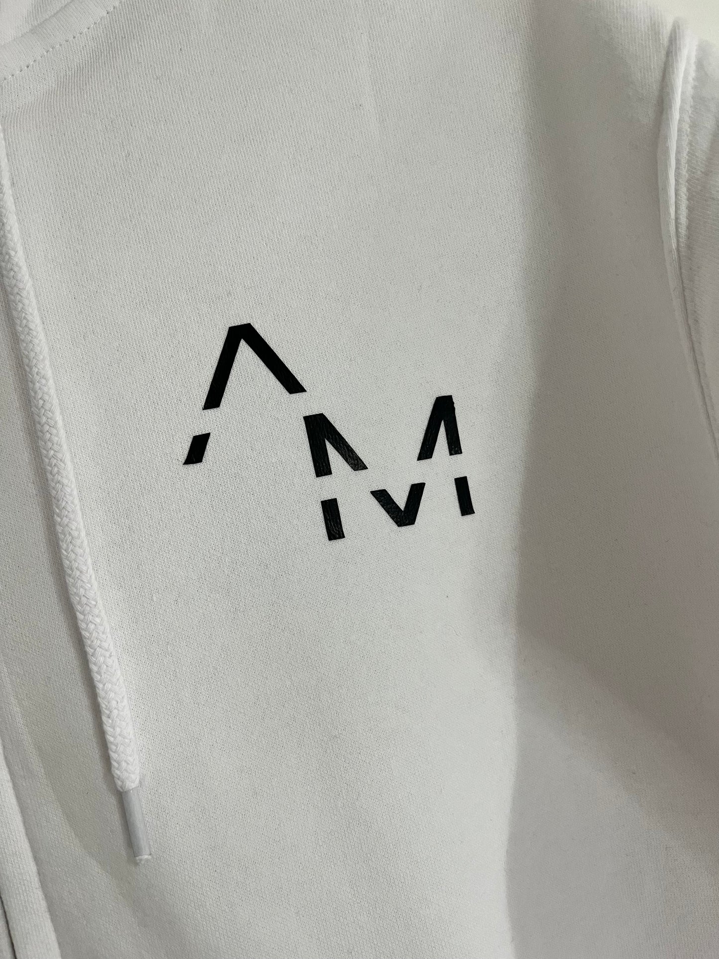 White Hoodie With Bold Front AM Logo