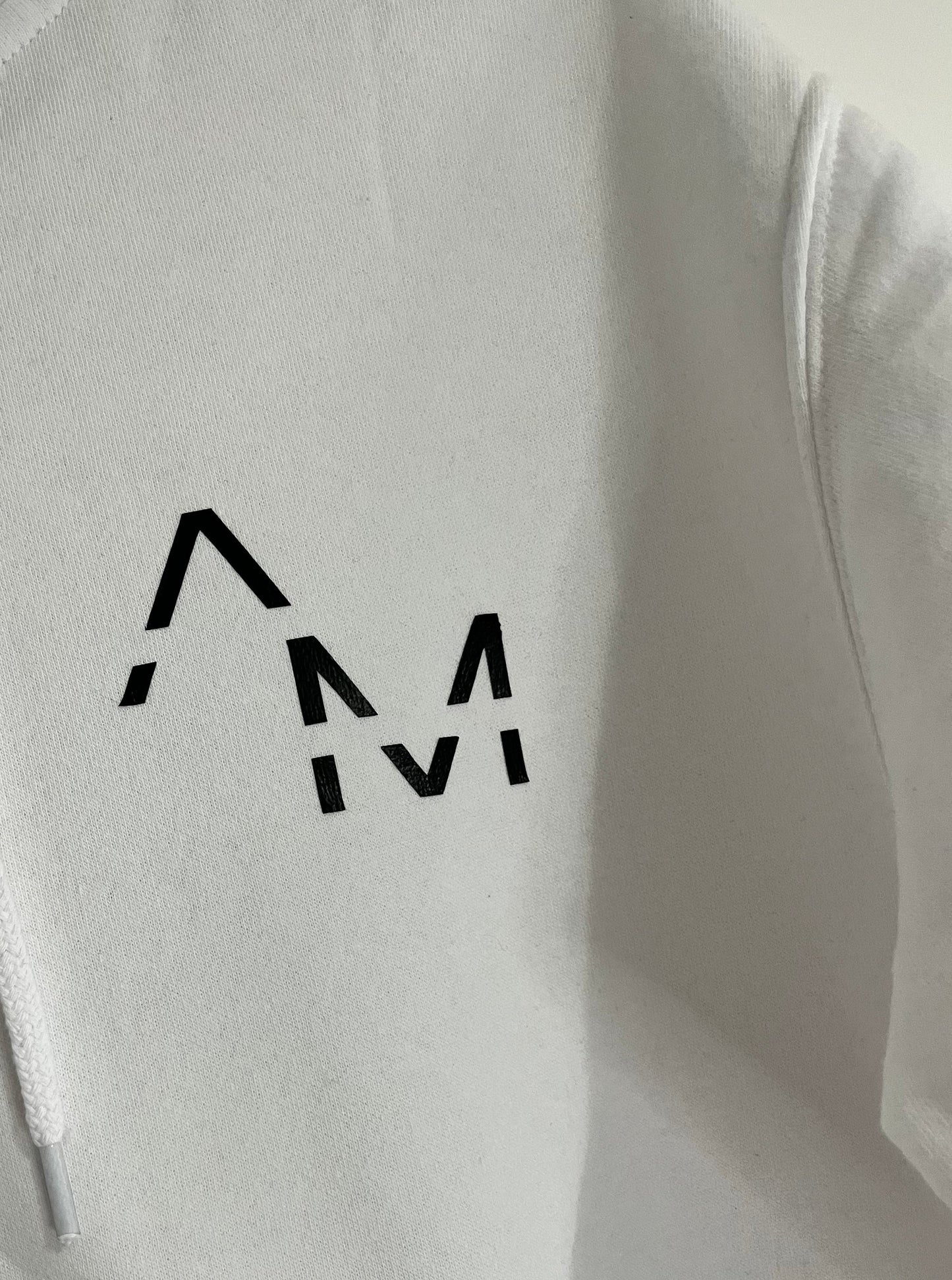 White Hoodie With Bold Front AM Logo